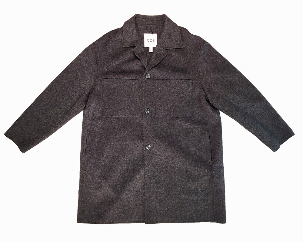 COS Men's Wool Blend Oversize Dark Gray 4-Pocket Button-Up Coat Size 42R